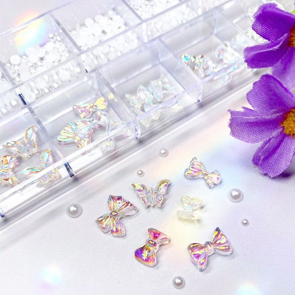 12 sets of ice parts - 1 half-pearl ribbon butterfly