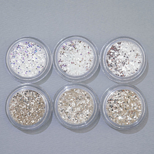 Nail Glitter Set of 6 - 1 Heart Star Round 1mm