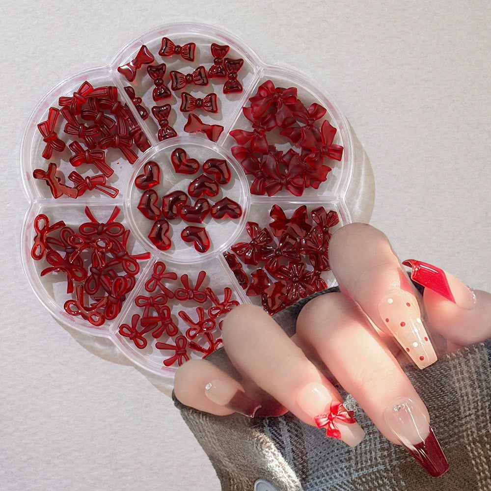 Nail parts -23 ribbon heart burgundy