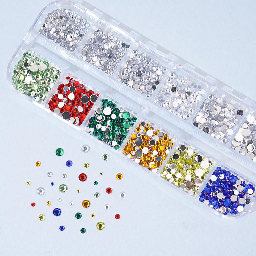 Nail Stone 12 Set - 4 Crystal Round
