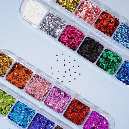 12 sets of round nail glitter - 5 mini 1mm