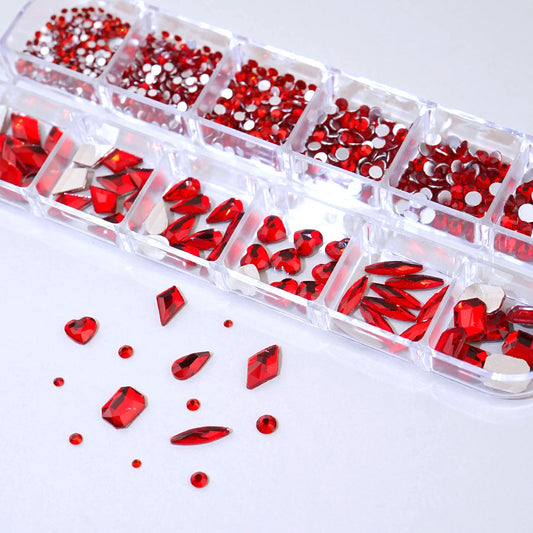 Nail Stone 12 Set - 3 Red Flat Stones