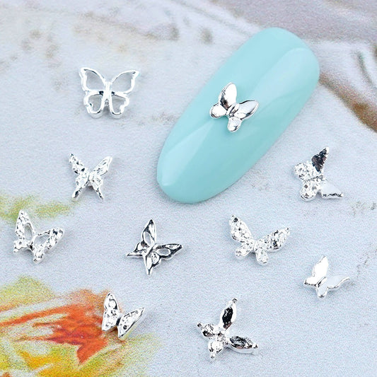 Butterfly Nail Parts-14 Metal Silver Capacity Pack