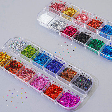 Heart nail glitter 12 sets - 14 mini 1mm sequins