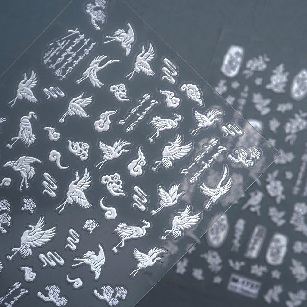 3D Embossed Nail Sticker - 615 Crane Cloud