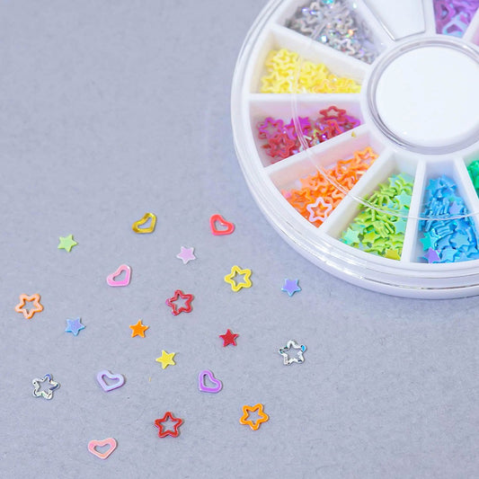 Nail sequins 12 sets - 7 heart star glitter