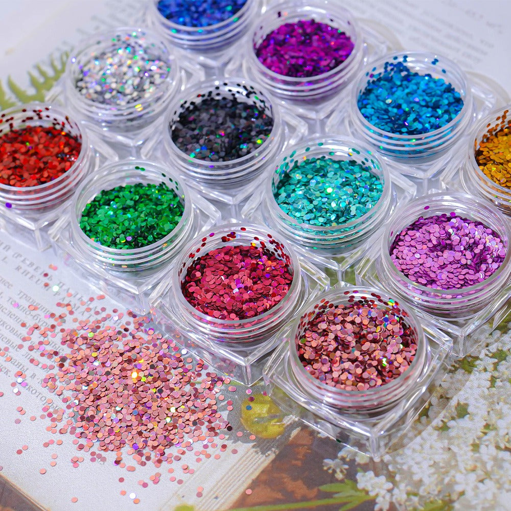 12 sets of round nail glitter - 9 ultra mini AB 1mm