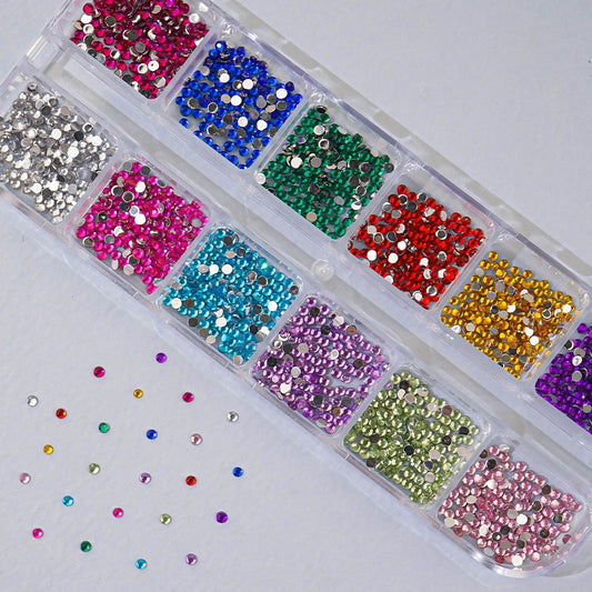 12 sets of round nail stones - 3 mini 2mm