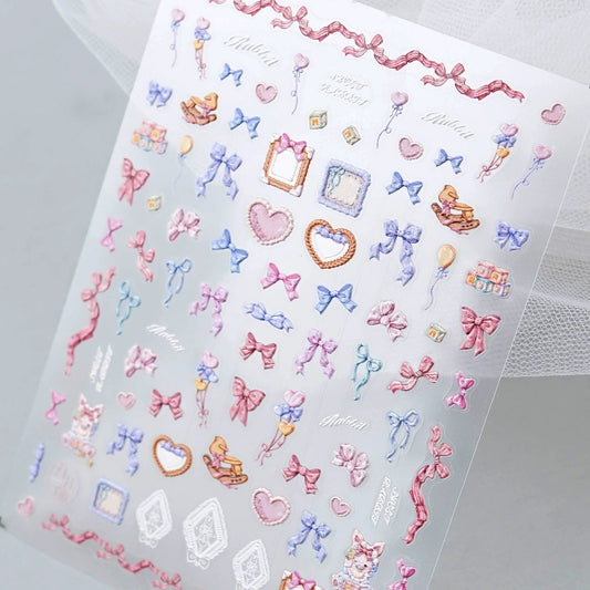 3D Embossed Nail Sticker - 223 Ribbon Heart Lace