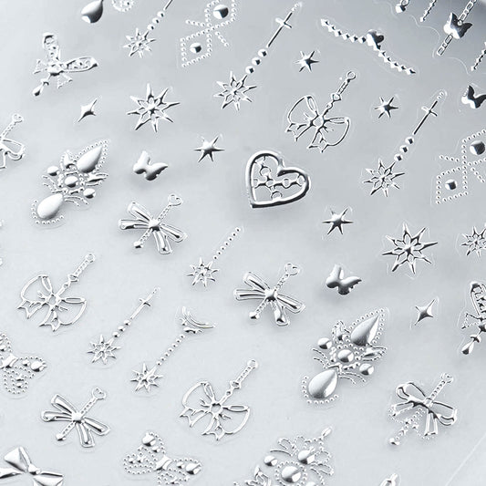 3D Embossed Heart Ribbon Butterfly Star Nail Sticker –297