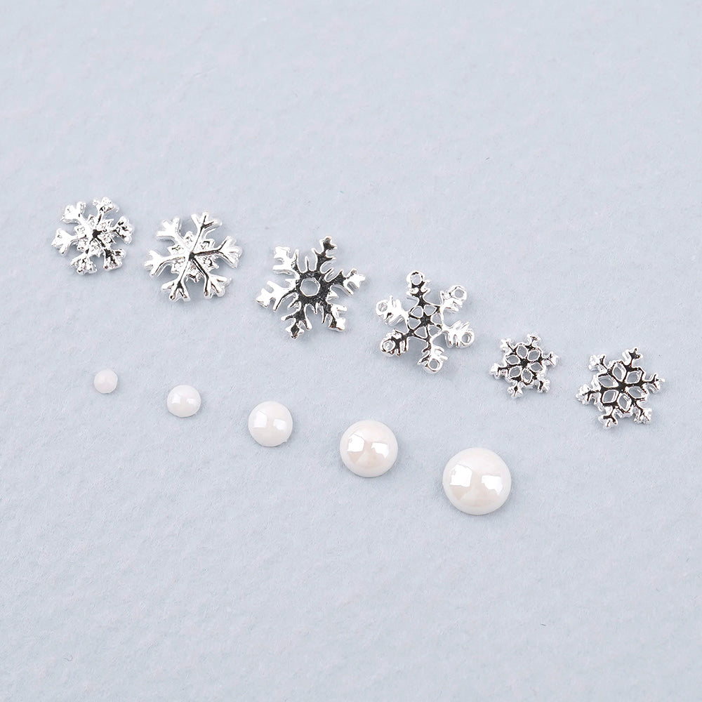 Snowflake Nail Parts Half Pearl 12 Set-1
