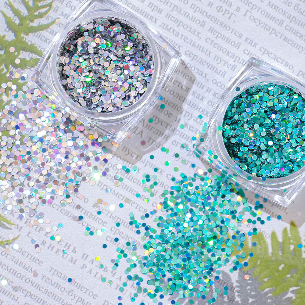 12 sets of round nail glitter - 9 ultra mini AB 1mm