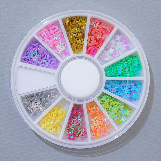 Nail sequins 12 sets - 7 heart star glitter