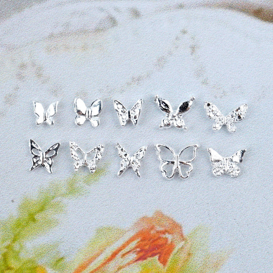 Butterfly Nail Parts-14 Metal Silver Capacity Pack