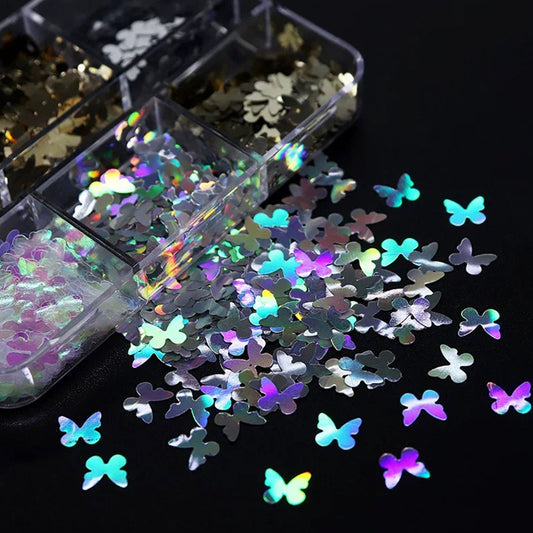 Butterfly Nail Glitter 6-piece set - 2 spangles