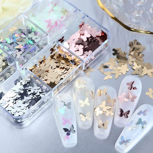 Butterfly Nail Glitter 6-piece set - 2 spangles