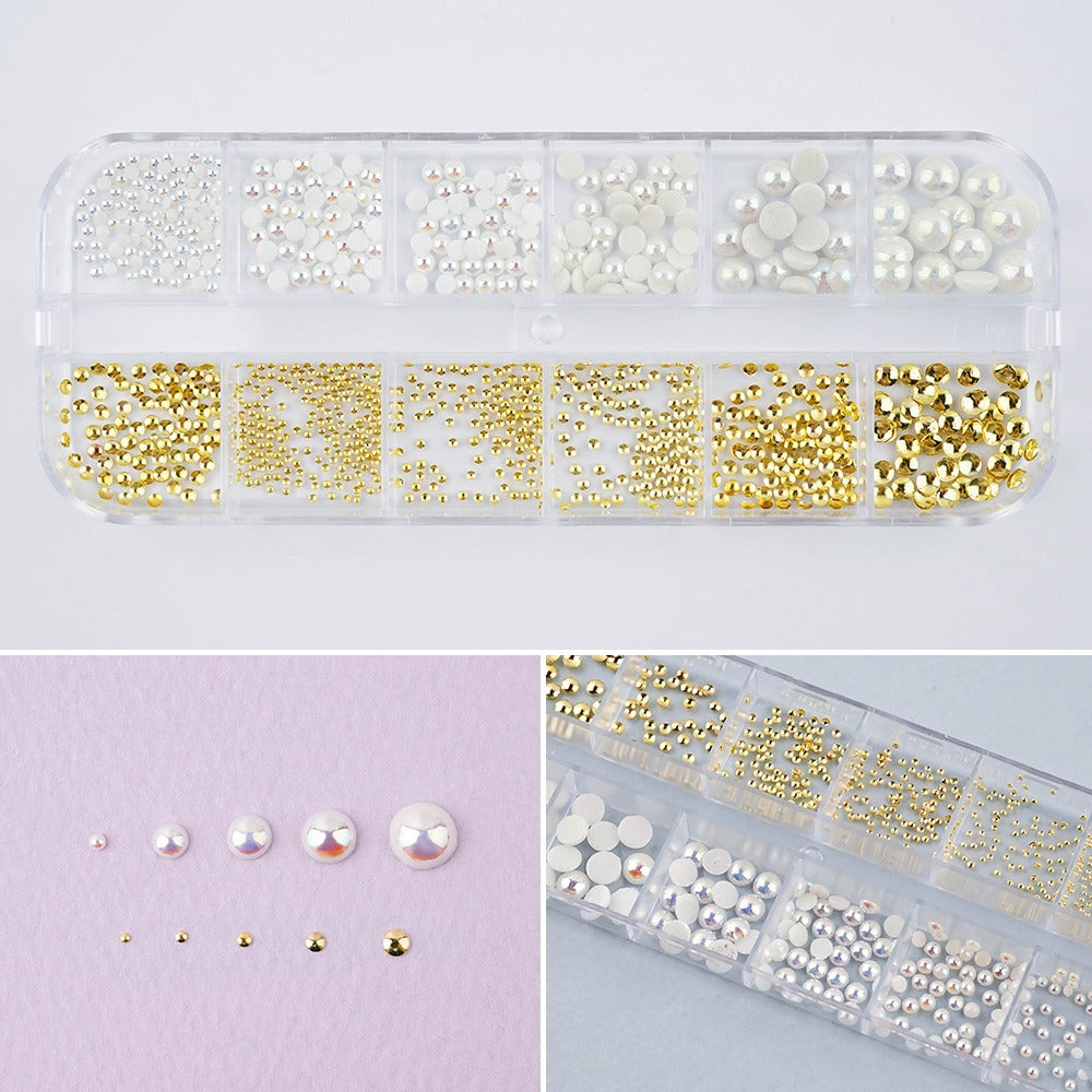 Trendy Metal Half-Cham x AB Half-Pearl 12-Set-1