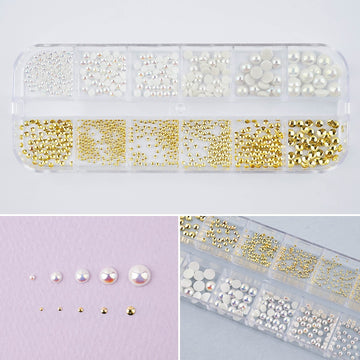 Trendy Metal Half-Cham x AB Half-Pearl 12-Set-1