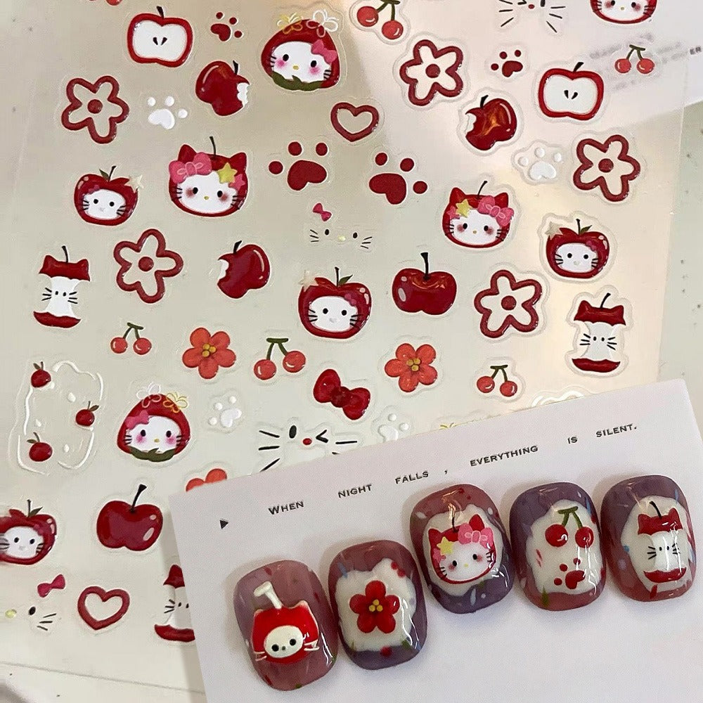 3D Embossed Nail Sticker - 622 Cat Apple