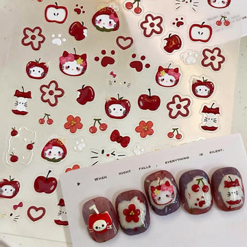3D Embossed Nail Sticker - 622 Cat Apple