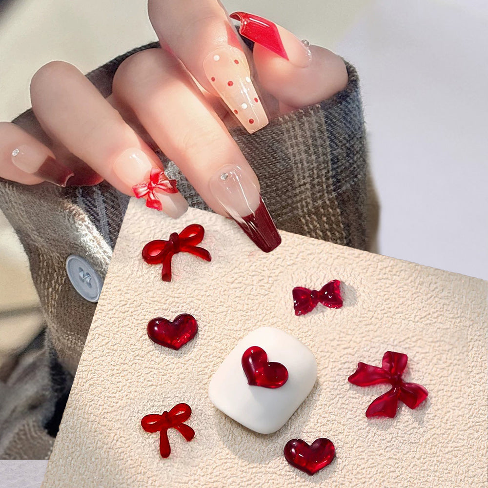 Nail parts -23 ribbon heart burgundy
