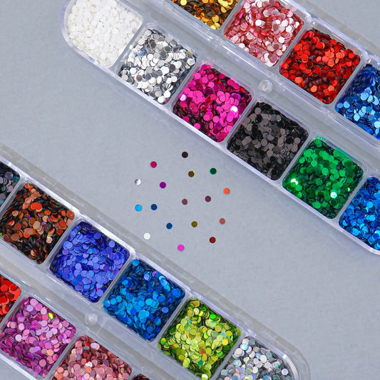 12 sets of round nail glitter - 8 mini 2mm