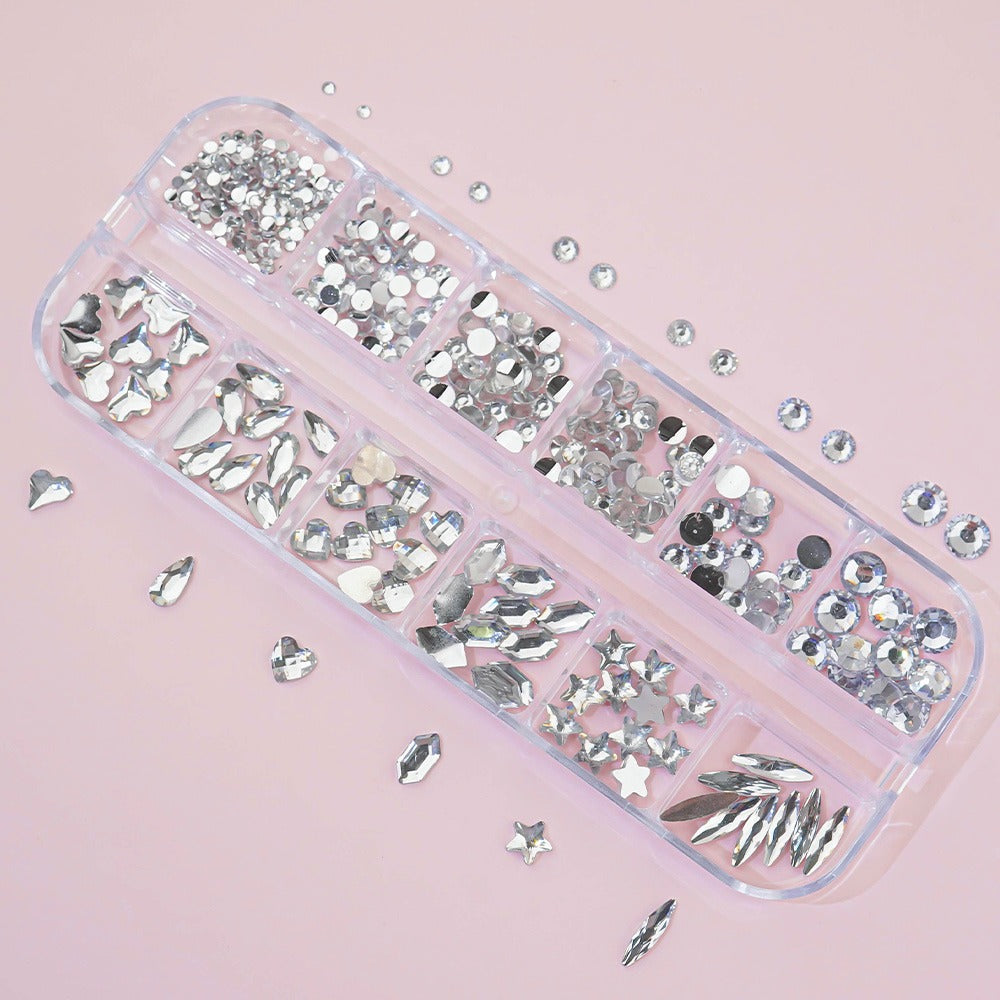 Nail Stone 12 Set - 4 Crystal Round