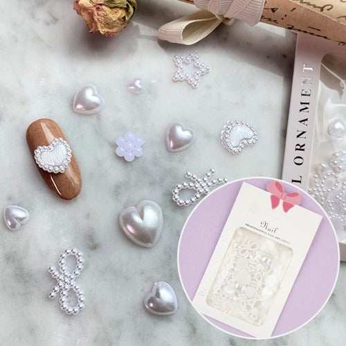 Lovely Pearl Mix Set - White / Ribbon