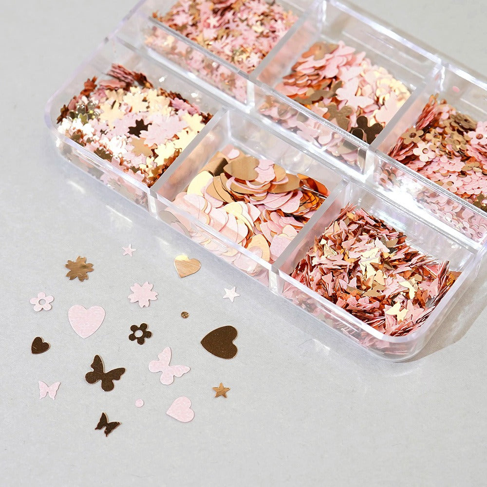 Flower Nail Glitter 6-piece Set - 3 Heart Daisy