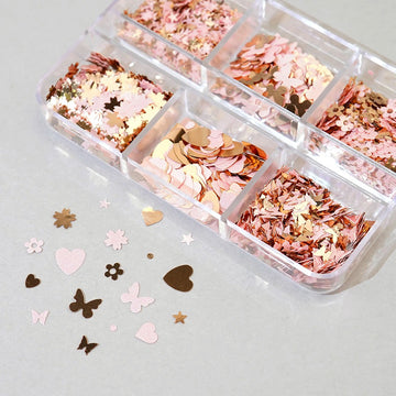 Flower Nail Glitter 6-piece Set - 3 Heart Daisy