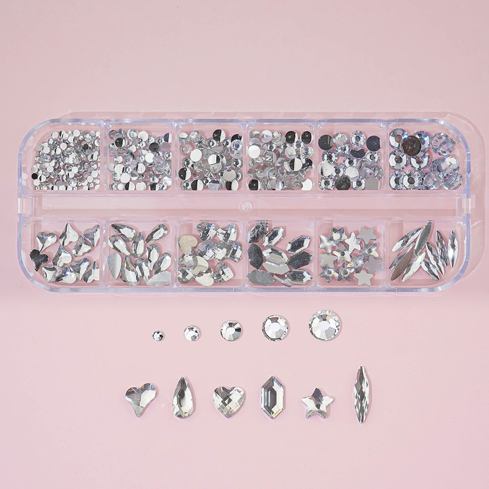 Nail Stone 12 Set - 4 Crystal Round