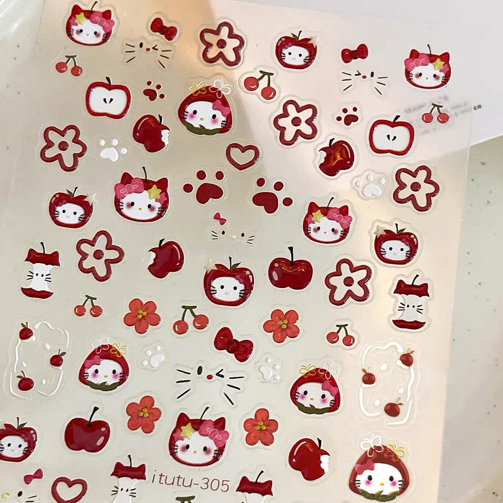 3D Embossed Nail Sticker - 622 Cat Apple