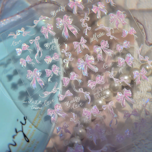 3D Embossed Ribbon Lace Wedding Pearl Nail Sticker -513