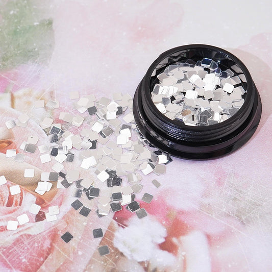 Silver Mirror Nail Glitter - Round and Square Metal
