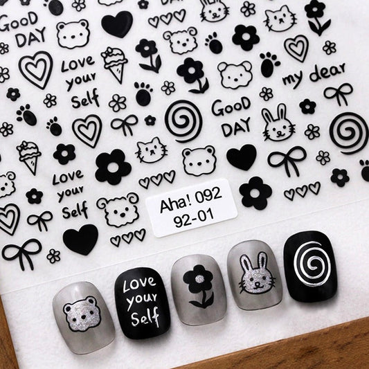 Cute Animals Nail Stickers 3D Embossed Dog Cat Decals DIY Nail Art Design -NS106
