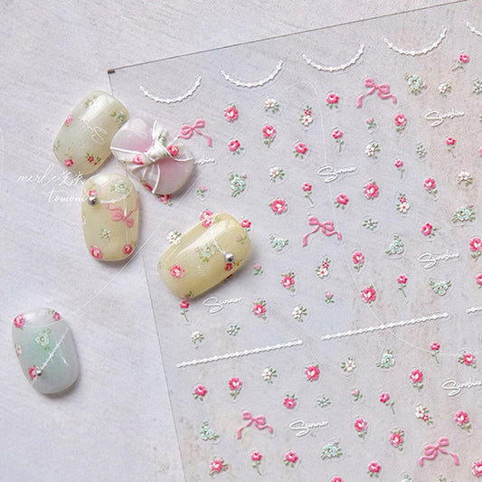 3D Embossed Rose Ribbon Mini Flower Nail Sticker -678