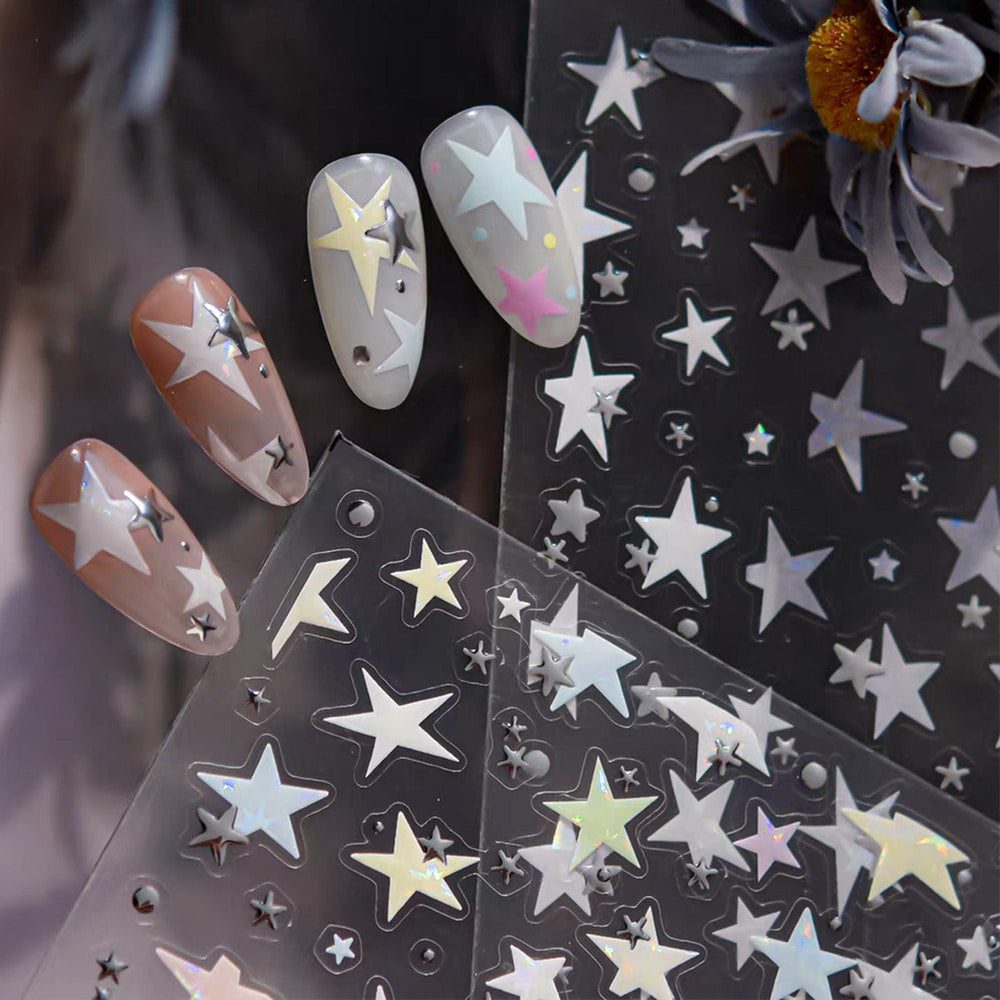 Premium Nail Stickers - 120 Silver Stars