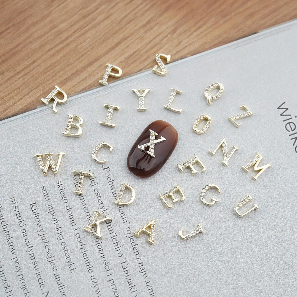 Luxury Nail Parts-48 Initial Alphabet Zirco Stone