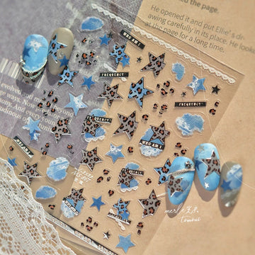 Premium Nail Sticker-119 Leopard Print Star Denim