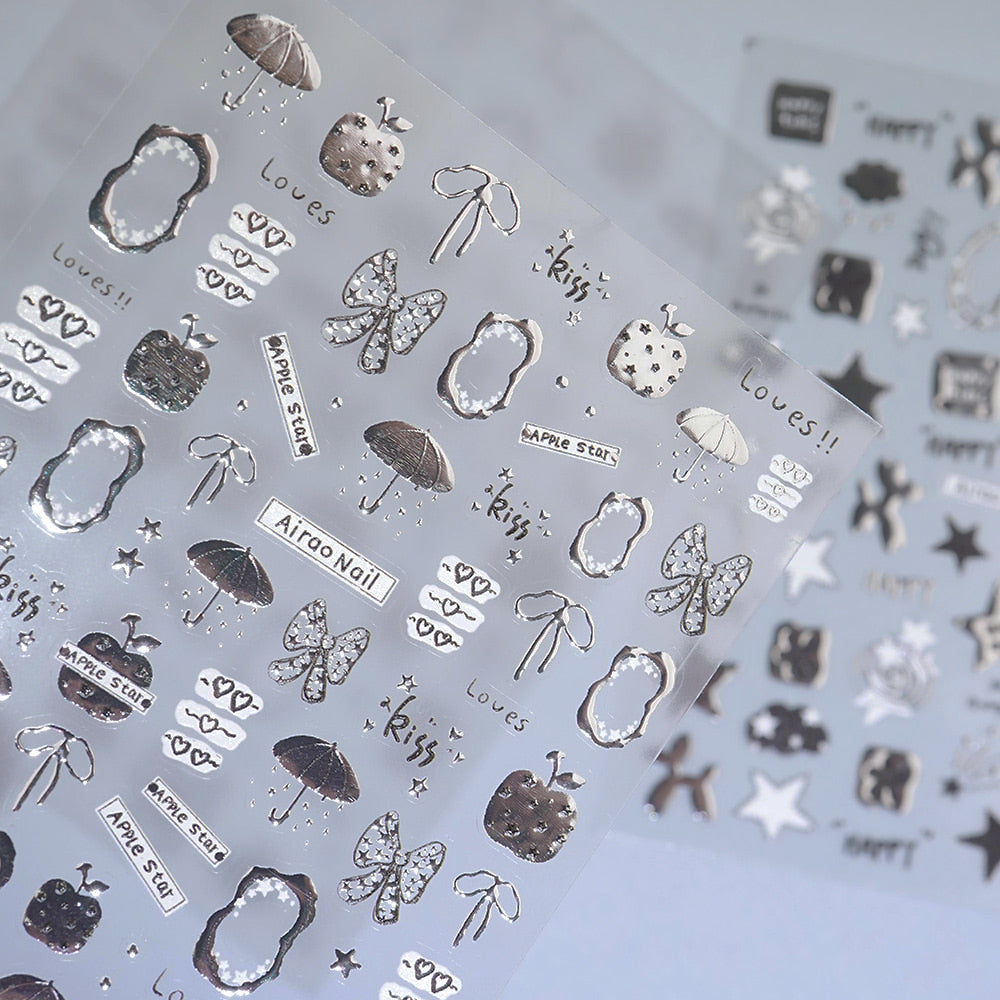 3D Embossed Nail Sticker - 579 Ribbon Umbrella