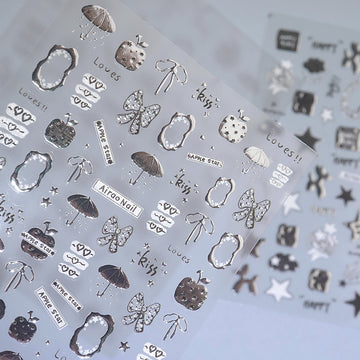 3D Embossed Nail Sticker - 579 Ribbon Umbrella