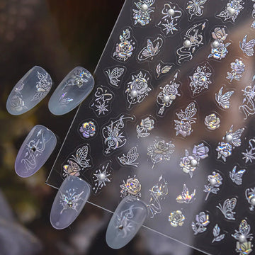 3D embossed nail sticker-610 butterfly rose pearl