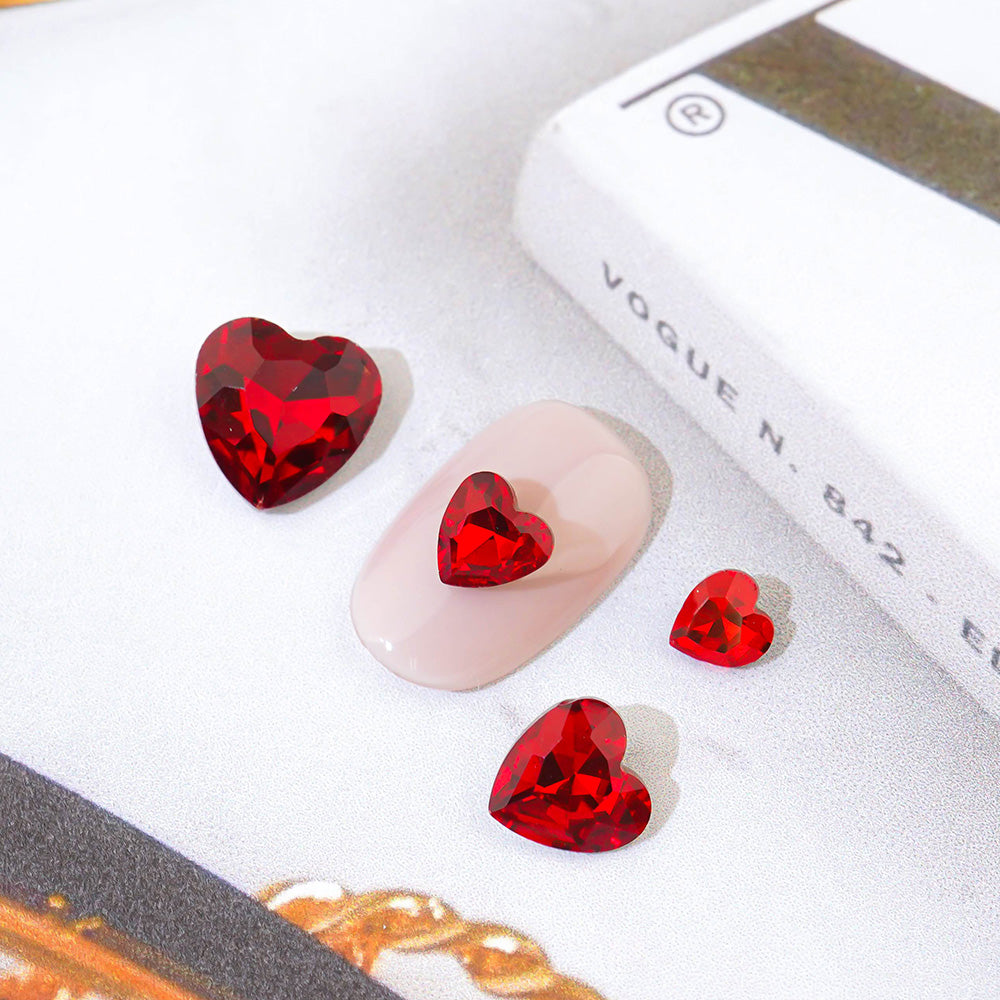 Heart Nail Stone-8 V Cut Red