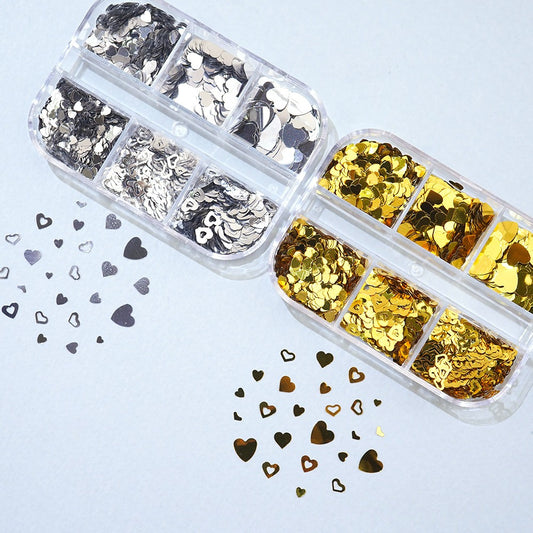 Heart Nail Glitter 6-piece set - 8 mixes