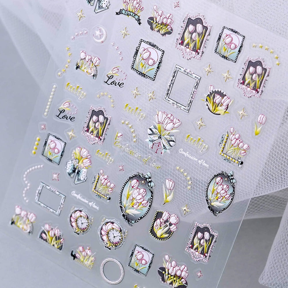 3D Embossed Nail Sticker - 303 Tulip Flower