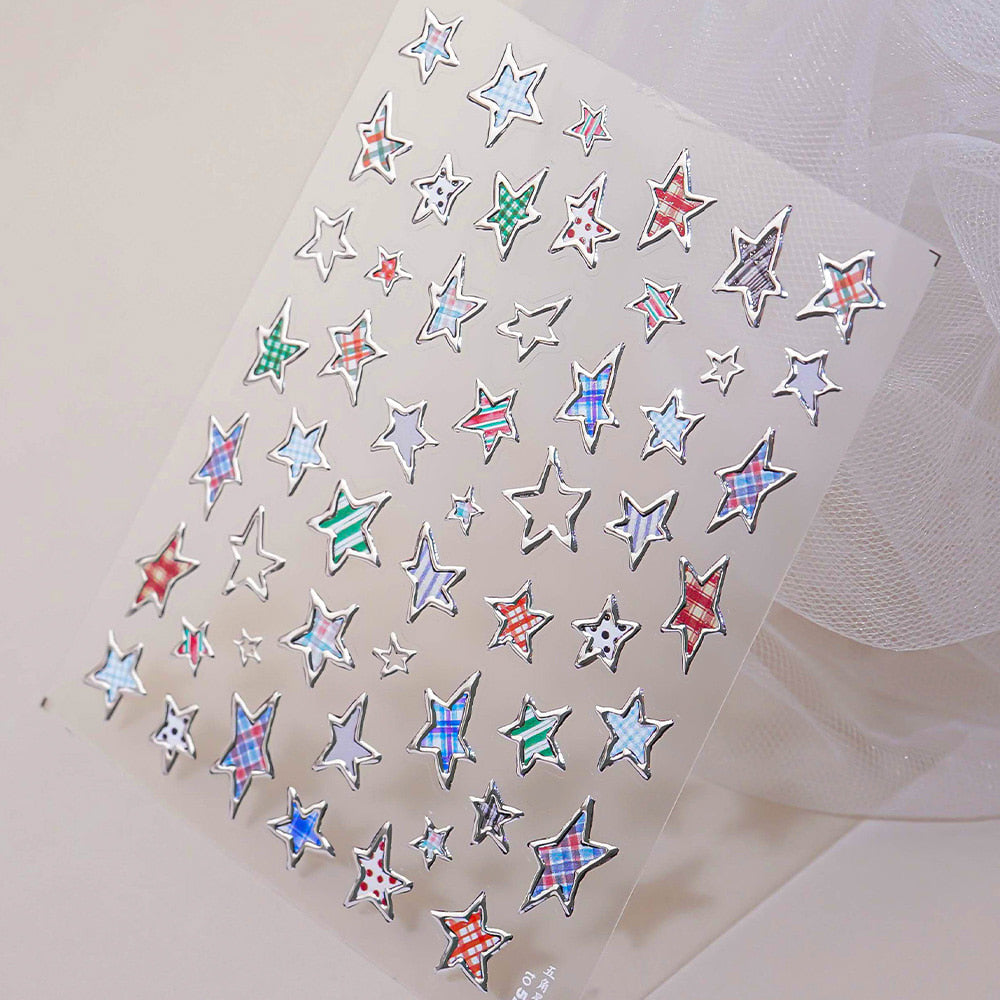 3D embossed nail sticker-596 star check dot