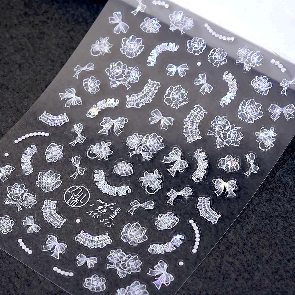 3D Embossed Nail Sticker - 483 Ribbon Lace Flower