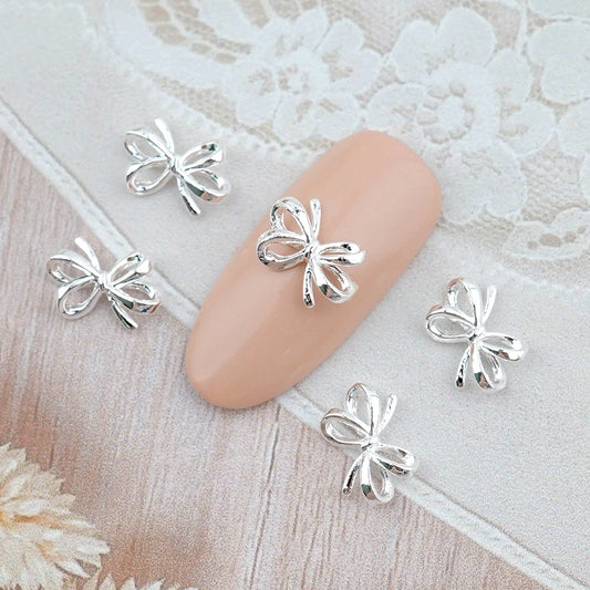 10pcs Ribbon Silver Nail charms Metal Knot Nail Art Supplies -NP92