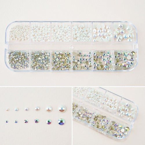 Glow AB Crystal Round x AB Half Pearl 12 Sets - 9