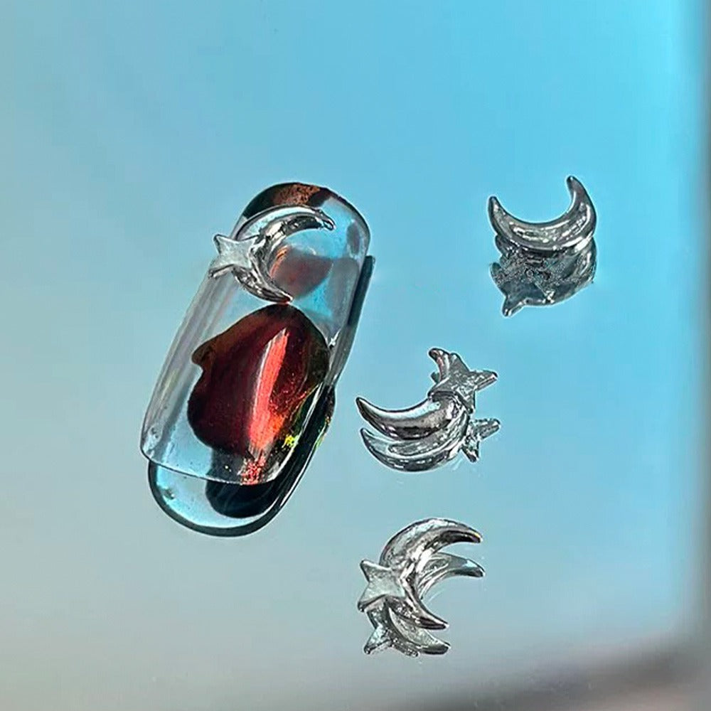 Moon Nail Parts-2 Crescent Moon Star Metal Silver